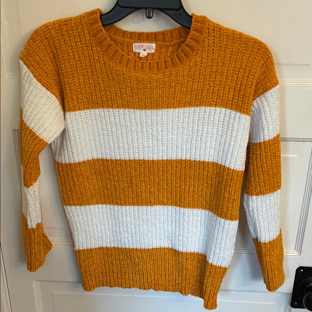 POOF Girl Mustard & White Striped Crewneck Sweater